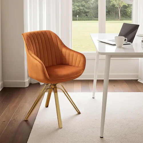 Miniatura 10 de Zouron Silla giratoria moderna de mediados de siglo con patas de metal dorado, silla de escritorio tapizada sin ruedas, silla de oficina lateral Oro