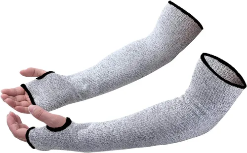 Miniatura 7 de 5 pares de mangas protectoras para brazos, protección de nivel 5 resistente a cortes con orificio para el pulgar (negro)