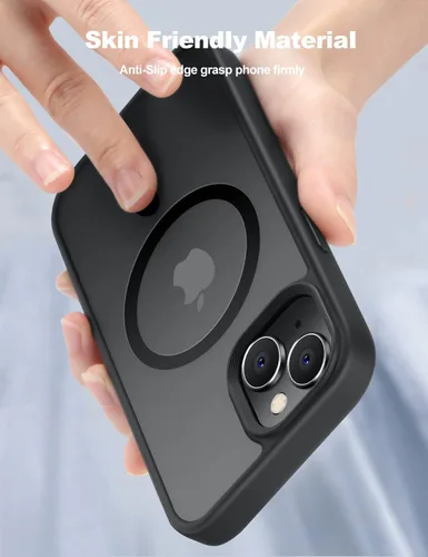Miniatura 6 de Tigowos - Funda magnética para iPhone 15, resistente a las caídas, sensación de piel mate, a prueba de golpes, delgada, negro mate
