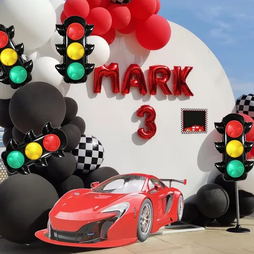 Miniatura 4 de 4 globos de semáforo de 23.3 x 31.7 pulgadas, suministros de decoración de fiesta de cumpleaños de coches de carreras