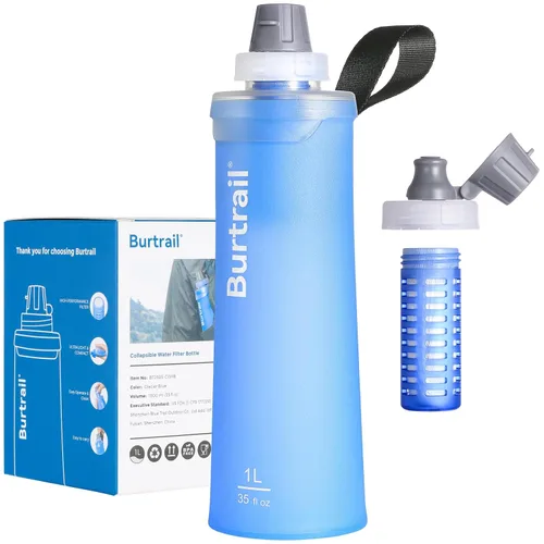 Miniatura 9 de Botella de filtro de agua plegable de 1.0 L, sin BPA, ultraligera y duradera, con cartucho de tapa de filtro de 1.654 in, botella de agua filtrada