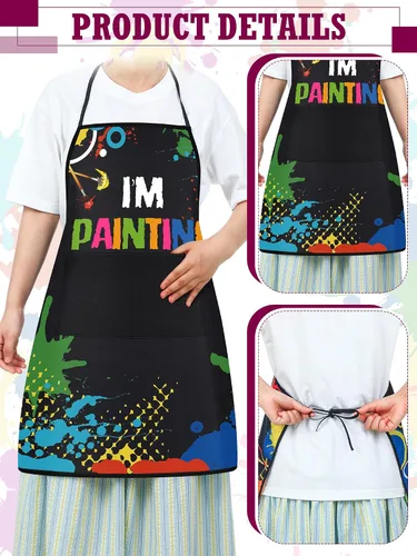 Miniatura 3 de 3 piezas delantal de artista de pintura con 2 bolsillos, colorido impermeable, delantales ajustables para pintores, delantales de arte, regalo