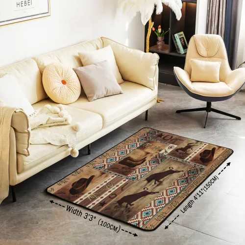 Miniatura 2 de Erosebridal Alfombra de vaquero occidental de 3 x 5, alfombra de caballo de toro para niños y hombres, alfombra azteca bohemia que no se desprende