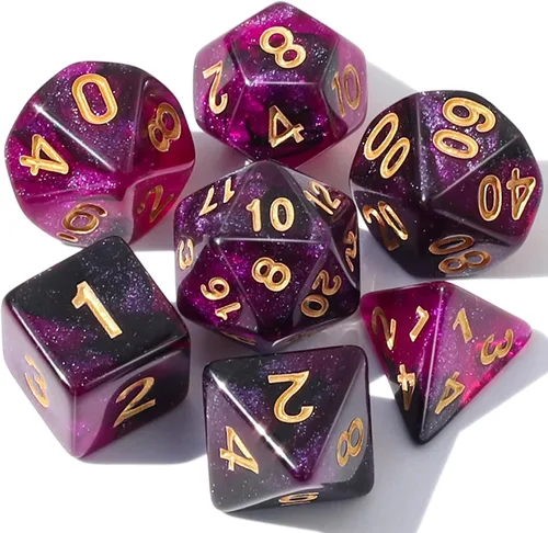 Miniatura 13 de CiaraQ DND - Juego de dados poliédricos con una bolsa de dados negra para juegos de mesa de rol D&D RPG MTG Rojo mezclado azul+purpurina