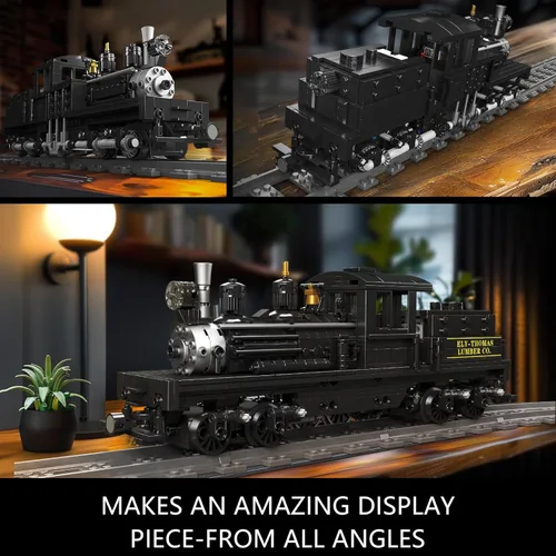 Miniatura 4 de Mould King - Juego de construcción de locomotora de vapor tipo Shay con iluminación LED, kit de bloques de tren modelo con control remoto/APP