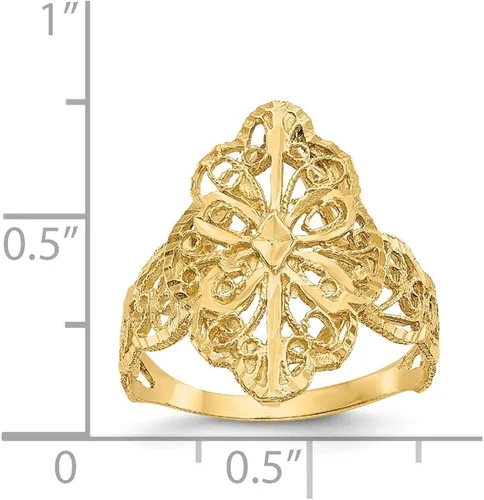 Miniatura 3 de Anillo de filigrana de oro amarillo macizo de 14 quilates con corte de diamante.