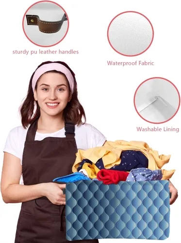 Miniatura 4 de Gradient Blue Large Storage Baskets Bins Modern Geometric Minimalist Fish Scale Lattice Collapsible Storage Box Laundry Organizer for Closet Shelf