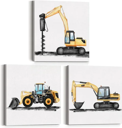 Miniatura 8 de Juego de 3 cuadros enmarcados para decoración de pared de tractores y viejos camiones de granja, cuadros en lienzo, cuadros para el hogar, niños