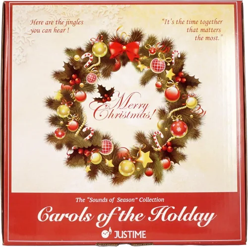Miniatura 3 de JUSTIME Fabuloso reloj de pared con melodía de Papá Noel y renos de 14 pulgadas, 12 canciones de villancicos de Navidad, reloj de pared