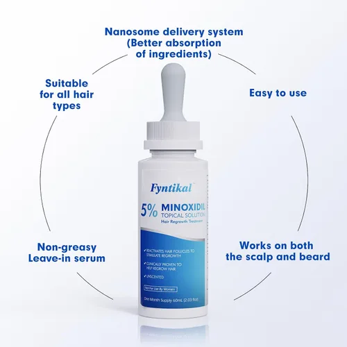 Miniatura 5 de Fytikal 5% de minoxidil para hombres tratamiento de crecimiento del cabello, solución tópica extra fuerte para adelgazamiento del cabello