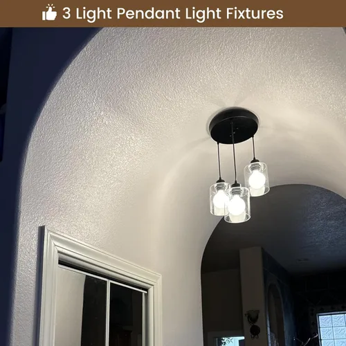 Miniatura 8 de Lámpara colgante de 3 luces, lámpara colgante para isla de cocina, iluminación colgante negra para cocina, dormitorio, pasillo, accesorios de 3