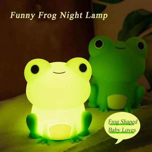Miniatura 7 de Luz nocturna para niños, lámpara de rana con bonitas calcomanías de rana, lámpara de noche para dormitorio, luz nocturna para bebé, niña, niño
