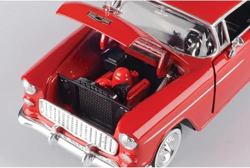 Miniatura 7 de 1955 Chevy Bel Air, rojo, escala 1/24 fundido a troquel modelo Toy Car Motormax 73229