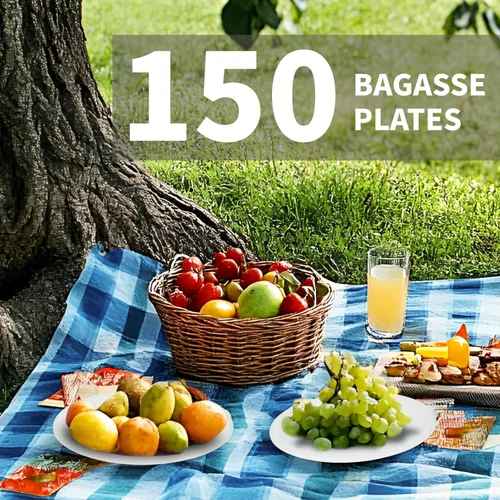 Miniatura 3 de Platos de papel compostables de 9 pulgadas, 100% biodegradables, resistentes y ecológicos, platos desechables para camping, fiestas, bodas, barbacoa