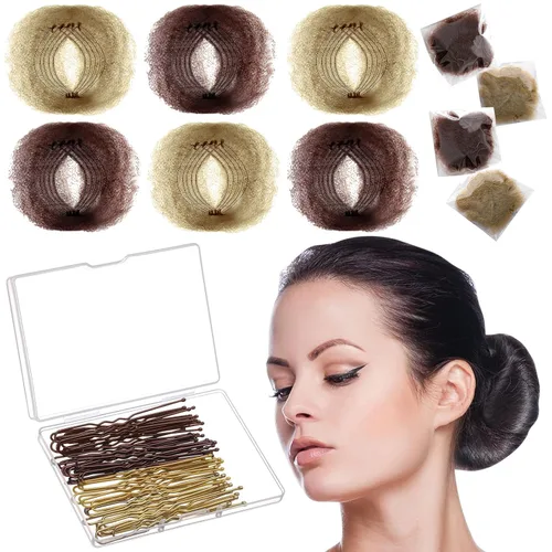 Miniatura 12 de Zonon - Mallas para moño invisibles con borde elástico y horquillas en forma de U, juego de 50 unidades de mallas para el cabello invisibles, 40