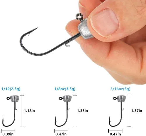 Miniatura 4 de Ned Rig - Ganchos de pesca con cabeza de jig, paquete de 50 cebos Ned Rig para pesca de lubina, ganchos de cabeza de plantilla para señuelos suaves