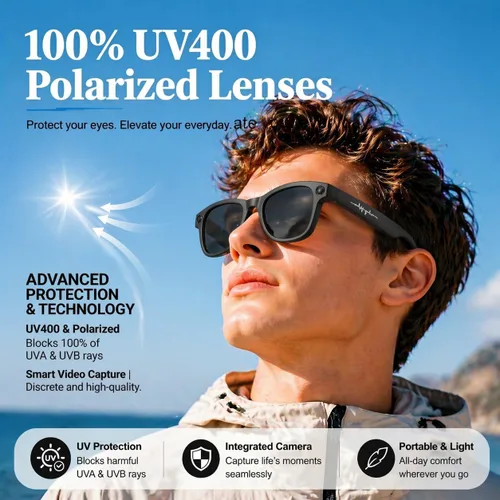 Miniatura 7 de Lentes inteligentes AI con gafas de cámara 4K de 8 MP, gafas de grabación de video 2026 1200P para mujeres y hombres, traducción en tiempo real