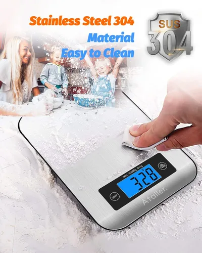 Miniatura 8 de Báscula inteligente de alimentos con calculadora nutricional, aplicación para teléfono inteligente con seguimiento de 26 nutrientes, calorías, Gris