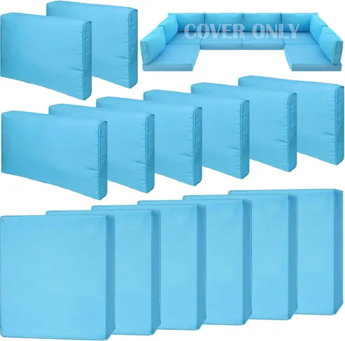 Miniatura 28 de Juego de 9 piezas de fundas impermeables para cojines de patio al aire libre, juego de reemplazo para muebles de sofá seccional de ratán entretejido