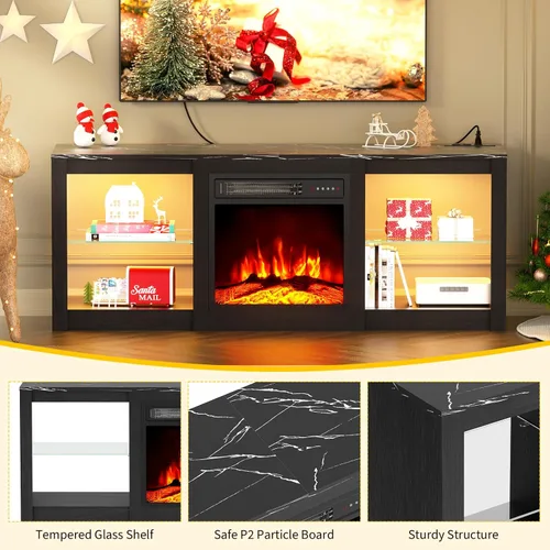 Miniatura 3 de BREEZEHEAT - Soporte de TV con chimenea eléctrica de 58 pulgadas para televisor de 65" - Centro de entretenimiento con chimenea de 18" y luz LED