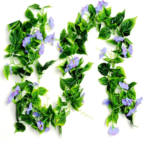 Miniatura 8 de AirSun Vid de flores artificiales de gloria matutina, 2 plantas colgantes de 15 pies, guirnalda de seda falsa de plantas verdes falsas