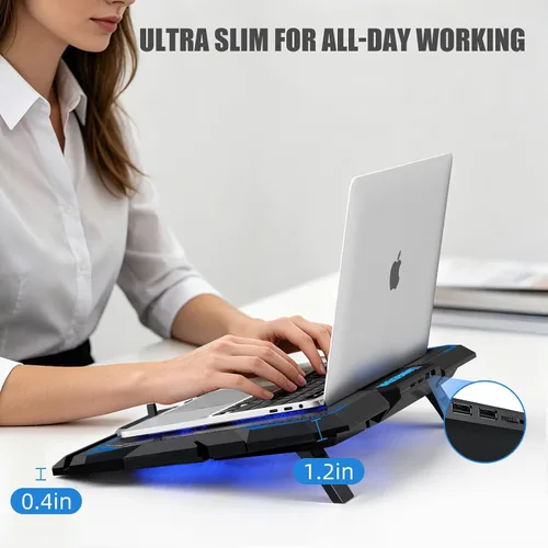 Miniatura 4 de LIANGSTAR Almohadilla de enfriamiento para laptop, enfriador de laptop con 6 ventiladores silenciosos para portátiles de 12 a 17 pulgadas, soporte