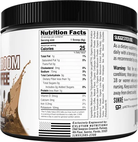 Miniatura 4 de Evlution Nutrition - Café de hongos – Apoyo energético, nervioso y del sistema inmunológico – 100% orgánico Reishi, shiitake, melena de león y polvo