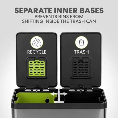 Miniatura 5 de SIMPLI-Magic Elegante bote de basura negro con pedal de 16 galones (60 litros), cubo de basura de cocina de doble compartimento con contenedores