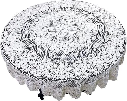 Miniatura 10 de USTIDE Mantel redondo de ganchillo de 70 pulgadas, superposiciones de mesa de encaje de algodón beige hecho a mano con diseño floral de ganchillo