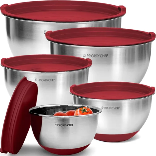 Priority Chef Juego de tazones de mezcla de alta calidad con tapas herméticas, juego de tazones para mezclar de acero inoxidable más grueso, cuencos