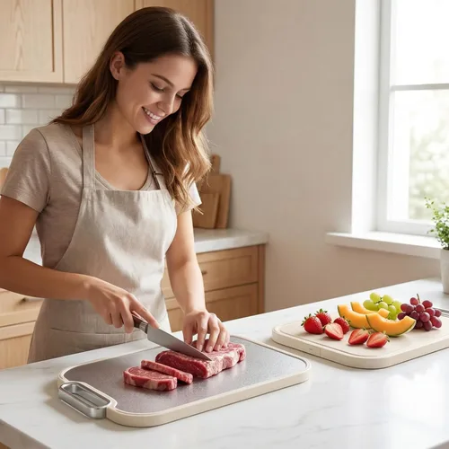 Miniatura 6 de Tabla de cortar de titanio para cocina, tabla de cortar 2 en 1 no tóxica de doble cara, titanio 100% puro de grado alimenticio y PP, ideal