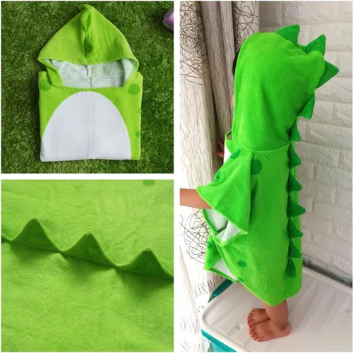Miniatura 2 de Toalla de baño para niños, bata con capucha, poncho de natación para playa, patrón de dinosaurio, para niños de 0 a 8 años Verde