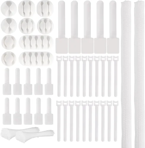 Miniatura 8 de Kit de organización de cables de 137 piezas, 4 fundas para cables, 100 bridas para cables, 10 clips para cables, 15 bridas adhesivas de pared, 10