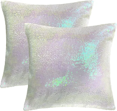 Miniatura 17 de iMaylex Juego de 2 fundas de almohada decorativas cuadradas brillantes con lentejuelas para Pascua, fiesta lumbar, otoño, boda, Navidad, Año Nuevo