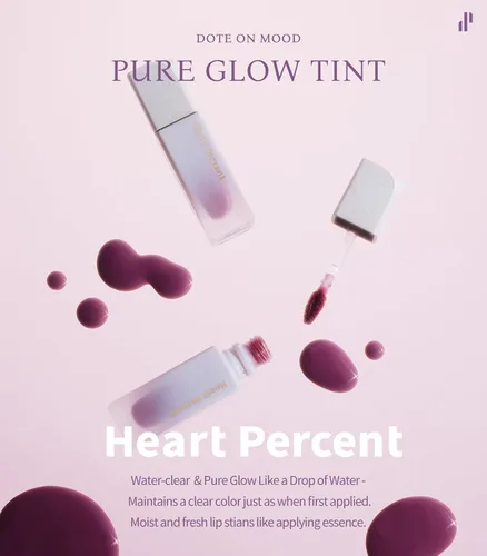 Miniatura 2 de Heart Percent Dote On Mood - Tinte puro brillante, acuoso y ligero, hidratante para labios, lápiz labial líquido de larga duración, 0.26 onzas, #01