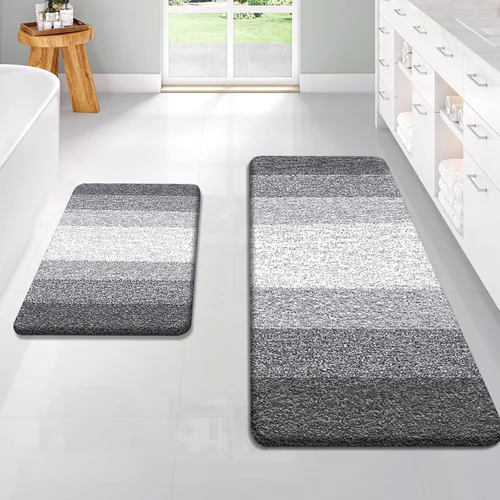 Miniatura 121 de OLANLY Juego de 2 alfombras de baño de microfibra suave y absorbente, antideslizantes, se pueden lavar y secar a máquina, alfombras de baño peludas
