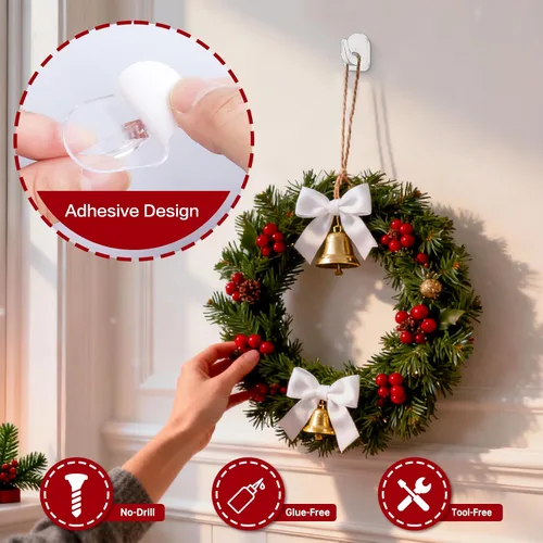 Miniatura 2 de Ganchos de luz de Navidad, clips transparentes para luces de cadena, ganchos adhesivos de pared transparentes para colgar, pequeños clips adhesivos