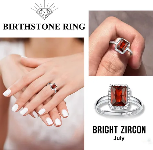 Miniatura 3 de 925 Sterling Silver Birthstone Rings for Women Girls with Clear 2ct HeartRoundTeardropSquare Crystal, Solitaire Diamond Halo Open Bands Cubic