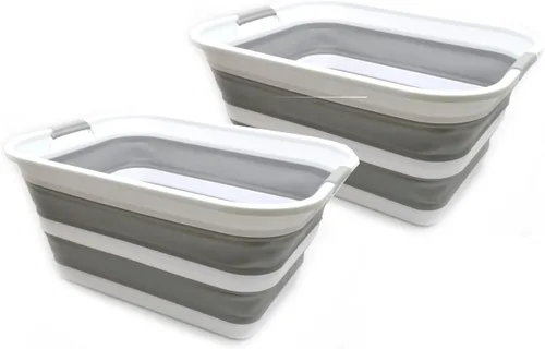Miniatura 10 de SAMMART Cesta plegable de plástico para la ropa sucia de 42 litros, contenedor de almacenamiento plegable y organizador, tina de lavado portátil