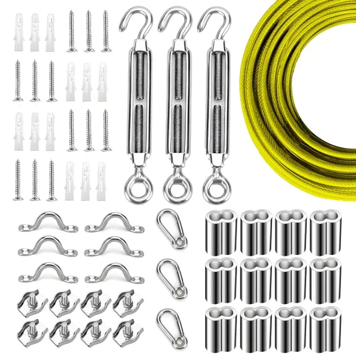 Miniatura 22 de Kit de suspensión de luces de cuerda de globo, cable guía de luz para exteriores, cable de acero inoxidable recubierto de vinilo, incluye 50 pies
