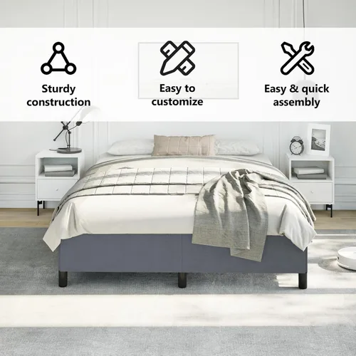 Miniatura 7 de vidaXL Marco de cama, marco de cama tapizado de plataforma, base de cama doble con soporte de listones de madera para dormitorio, gris oscuro