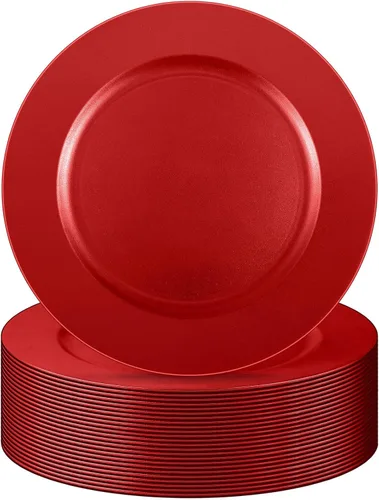 Miniatura 29 de Tanlade 50 Platos Base Plateados al Por Mayor, Plato Base Redondo de Plástico de 13", Platos Base Brillantes Plateados para Mesa, Platos de Servicio