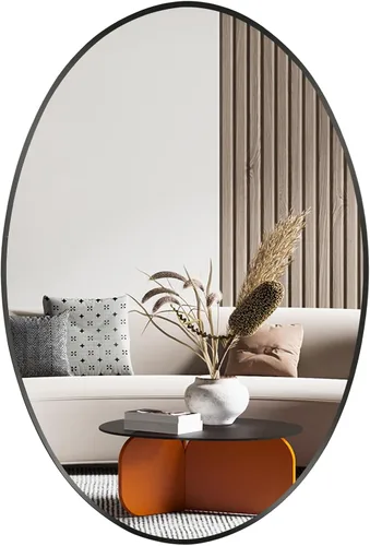 Espejo de pared ovalado, espejo ovalado negro de 20 x 28 pulgadas, espejo de baño con marco de metal, espejo decorativo para pared montado en la
