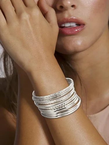 Miniatura 3 de Juego de 16 pulseras de oro para mujer, pulseras texturizadas apilables de varias capas, juego de joyas bohemias.