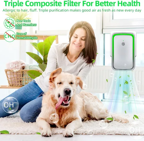 Miniatura 9 de Purificador de aire enchufable actualizado 2026 para el hogar, ionizador de aire iónico para polvo de humo con olor de mascotas, generador de iones