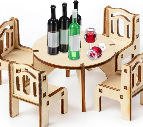 Miniatura 2 de NUOBESTY - Juego de 10 copas de vino en miniatura para casa de muñecas con 8 mini botellas, color rojo oscuro, decoración de copa pequeña para casa