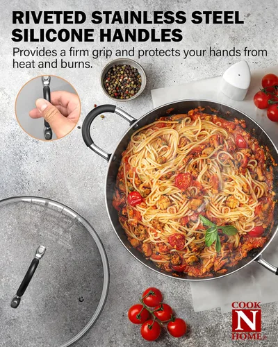 Miniatura 4 de Cook N Home Juegos de Ollas y Sartenes Antiadherentes de Cocina incluyen Cacerola, Sartén, Ollas de Caldo de 8 Piezas, Calibre Pesado, Mango que se
