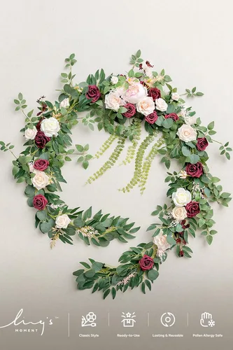 Miniatura 8 de Ling's moment - Guirnalda de eucalipto y hojas de sauce con flor blanca de 3 m, hecha a mano, centro de mesa para decoración de mesa de boda y mesa