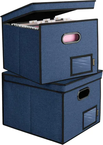 Miniatura 53 de Caja organizadora de archivos Baleine con tapa, organizador de carpetas de archivos plegable con deslizador de plástico, caja de carpetas