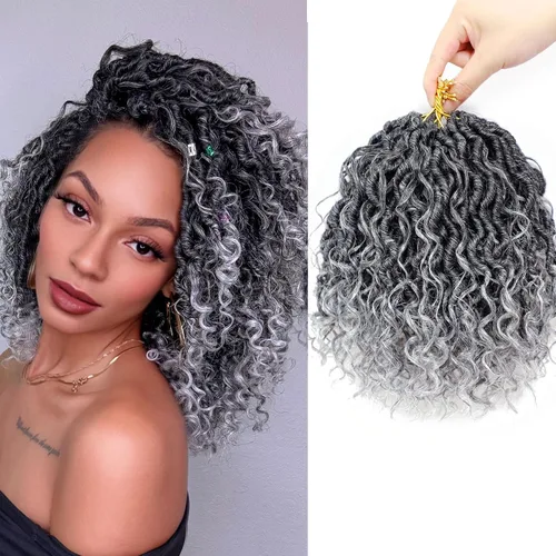 Miniatura 25 de Goddess Locs - Cabello de ganchillo de 8 pulgadas, 6 paquetes de rastas sintéticas de cabello de ganchillo para mujeres negras, cabello suave 1b